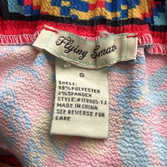 Flying Tomato Red & Cream Boho Off the Shoulder Floral Print Blouse Size Small S - Picture 8 of 10